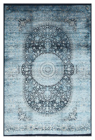 Open Blue Color Belly Pattern Silk Natural Bamboo Carpet -200300