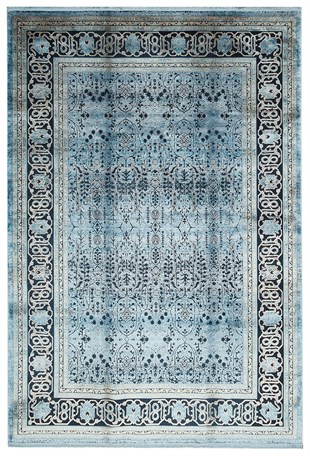 Ice Blue Color Framed Pattern Silk 100% Natural Bamboo Carpet-200x300