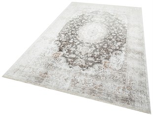 Gray Beige Belly Pattern Silk Natural Bamboo Carpet -200x300