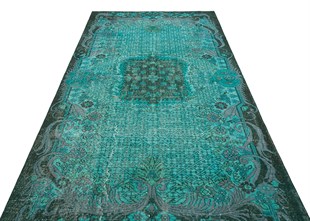 Turquoise color vintage hand weaving carpet 162x292 cm