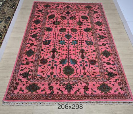 El Dokuma Afgan Sultani Halı Pembe Renk 206x298 cm