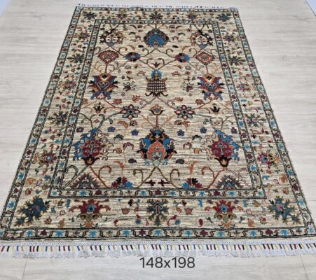Gri Renk El Dokuma Afgan Sultani Halı 148x198 cm